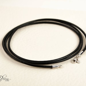 Black Leather Cord Necklace 14K White Gold Clasps Gold Leather Cord Necklace for Man Solid Gold Lobster Clasps Leather Cord BloomDiamonds