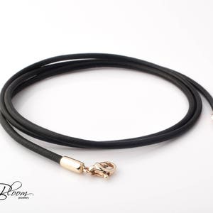Black Leather Cord Necklace 14K Gold Clasps Gold Leather Cord Necklace for  Man Solid Gold Lobster Clasps Leather Cord Bloomdiamonds 