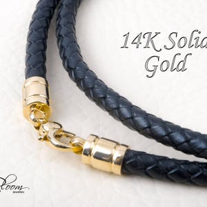Leather Cord Necklace for Men 14K Solid Gold Clasps Leather Necklace Braided Leather Necklace with Gold Clasps Mens Necklace BloomDiamonds