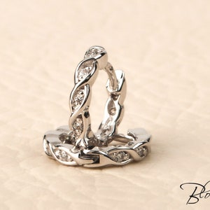 Small Hoop Earrings White Gold 14K and Cubic Zirconia Stones BloomDiamonds