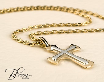 14K Solid Gold Cross Pendant Necklace: Baptism Gift