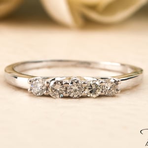 Five Diamonds Ring 18K Solid White Gold Anniversary Gift BloomDiamonds