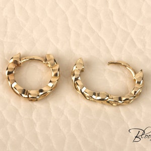 Yellow Gold Hoops 14K Solid Gold Earrings with CZ Stones BloomDiamonds
