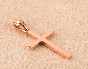 Child Gold Cross Pendant 14K Solid Simple Baptism Necklace Gift BloomDiamonds