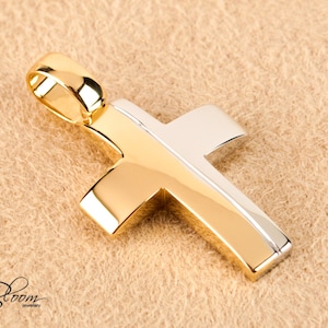 Gold Cross Necklace Mens Cross Pendant 14K Solid Gold BloomDiamonds