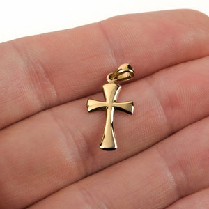 Solid Gold Cross Pendant for Women Baptism Personalized Small 14K Necklace BloomDiamonds