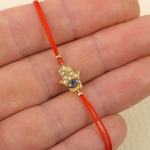 Hamsa Armband 14K Solid Gold Kabbalah Rote Schnur des Schicksals Fatima Hand Frau Geschenk BloomDiamonds
