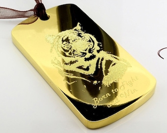 Gold Dog Tag Pendant, 24k Solid Gold, This is Demonstration Listing, Engraved Gold Bar, Custom Order Gold Jewelry, Personalized Gold Jewelry