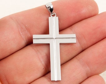 Heavy Solid White Gold Cross for Men 14K Custom Personalized Gift BloomDiamonds