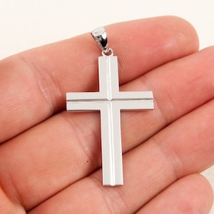 Heavy Solid White Gold Cross for Men 14K Custom Personalized Gift BloomDiamonds