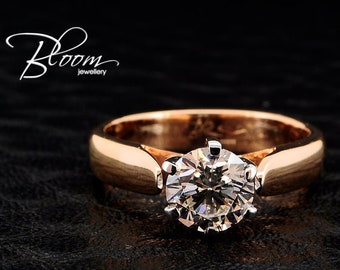 Bague en diamant un carat Fiançailles Six Prong Setting 18K Rose Gold Certified Natural Stone BloomDiamonds