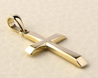 Solid Gold Cross Necklace 14K Gold Cross Pendant Necklace for Men Orthodox Cross Pendant Mens Gold Cross 14K - Bloom Jewellery