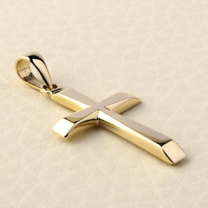 Solid Gold Cross Necklace 14K Gold Cross Pendant Necklace for Men Orthodox Cross Pendant Mens Gold Cross 14K - Bloom Jewellery