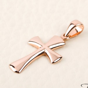 14K Rose Gold Cross Pendant for Women Gold Cross Necklace Baptism Cross Solid Rose Gold Pendant BloomDiamonds
