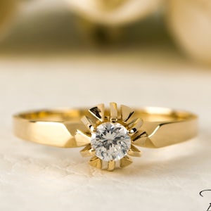 Solitaire Gold Ring 14K Engagement Cubic Zirconia Colorless Crystal Stone BloomDiamonds