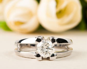 0.74ct Natural Solitaire Diamond Engagement Ring 18K Solid Gold Unique Split Shank Proposal Ring White Yellow Rose Gold BloomDiamonds