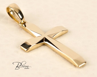 14K Massivgold kyrillische Anhänger - Großes Kreuz für Männer, optionale Gravur, christlicher Schmuck