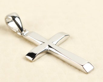 14k Weißgold Kreuz Anhänger, solide kybernetische Kreuz Anhänger, christliches Geschenk für Männer Frauen