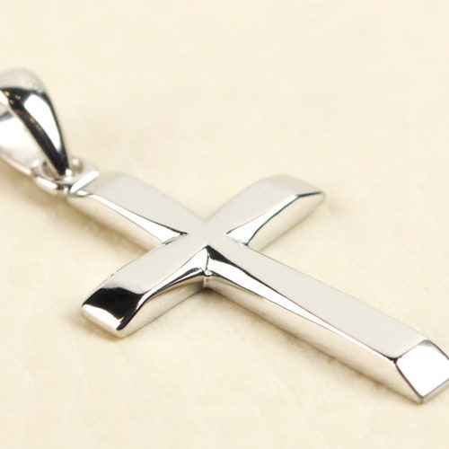 White Gold Cross Necklace 14K Solid Gold Cross Pendant Mens - Etsy