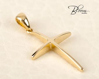 14K Massivgold Kreuz Anhänger - Minimalistische Halskette für Frauen
