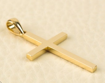 14K Massivgold Kreuz Anhänger Halskette: Schlichtes Gelbgold Design