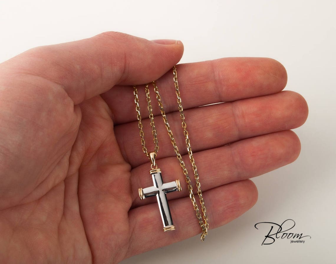 Baptism Cross Necklace Solid Gold Cross Necklace for Men Cross Etsy