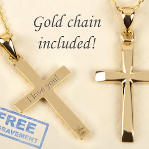 Solid Gold Cross Necklace 14K Gold Personalized Gold Cross Necklace for Men Unisex Gold Cross Necklace Women Gold Cross with Chain