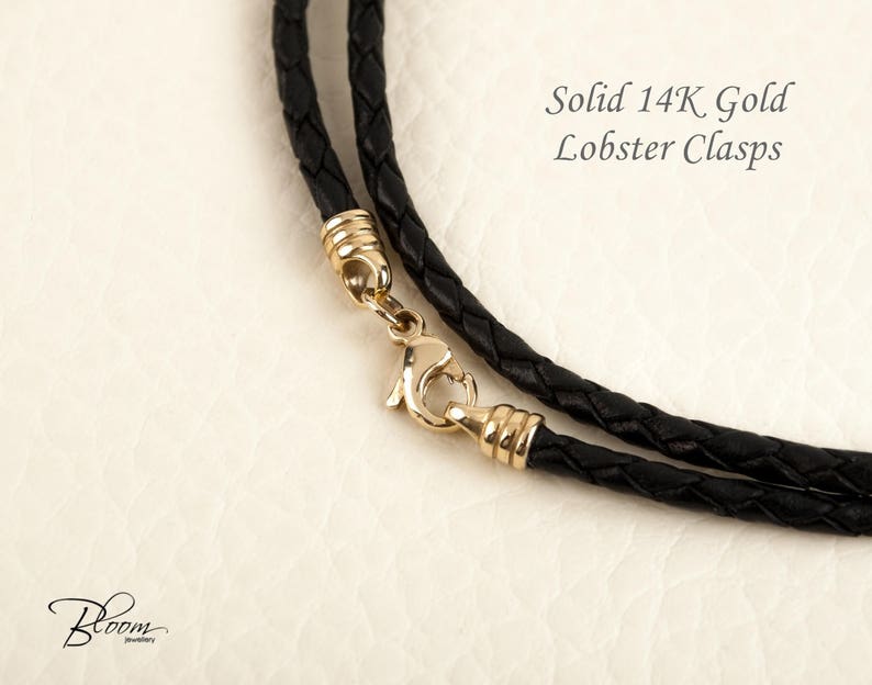 Braided Leather Cord Necklace 14K Solid Gold Clasp Leather Etsy