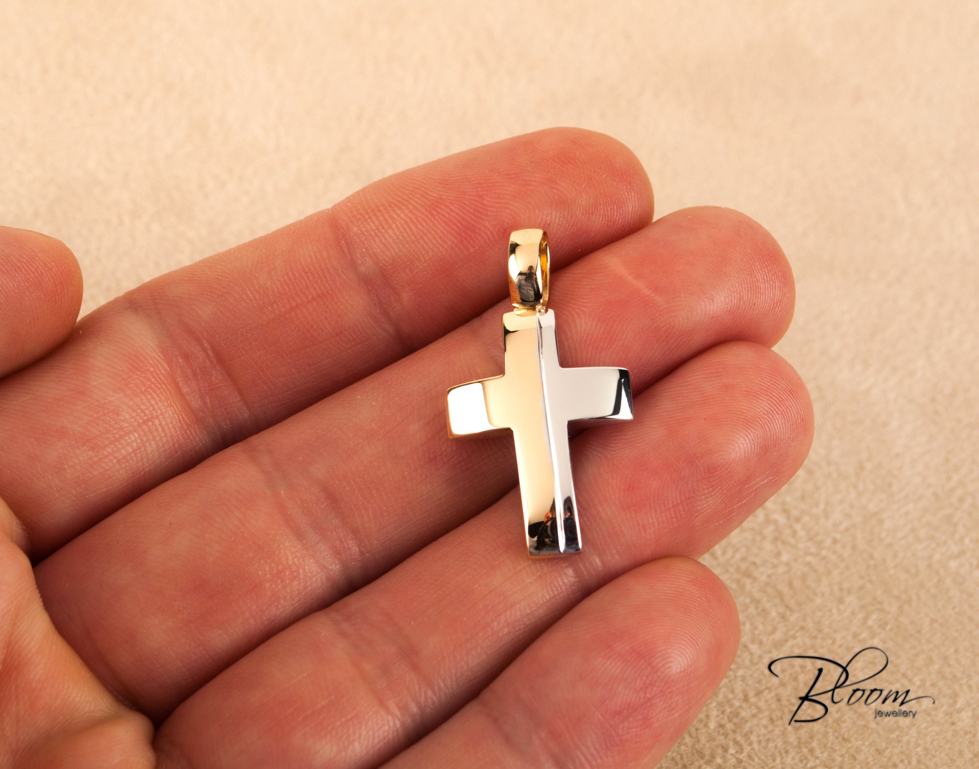 Gold Cross Necklace Mens Cross Pendant 14K Solid Gold | Etsy
