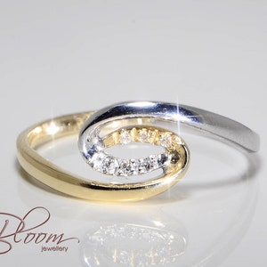 Yin Yang Diamond Ring 18k Solid Gold White and Yellow BloomDiamonds