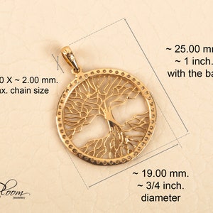 14K Yellow Gold Tree of Life Pendant Cubic Zirconia Necklace BloomDiamonds image 2