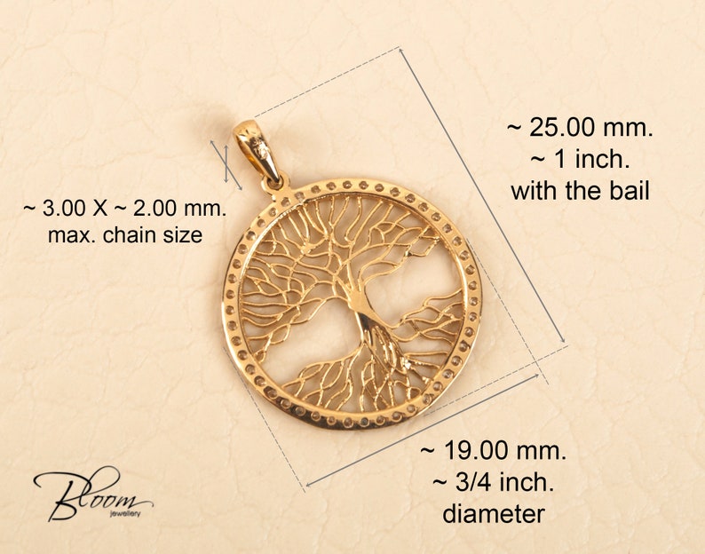 14K Yellow Gold Tree of Life Pendant Cubic Zirconia Necklace BloomDiamonds image 2