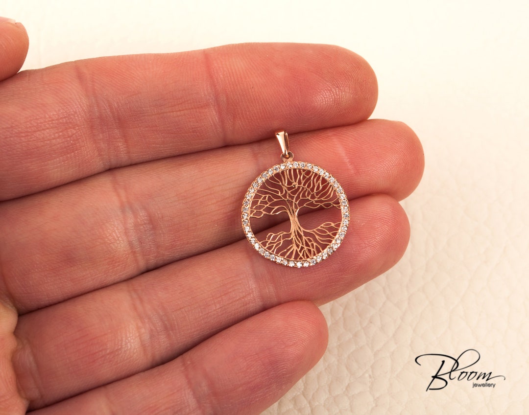 Tree of Life Pendant Made of 14K Solid Rose Gold Jewelry Gift Idea CZ ...
