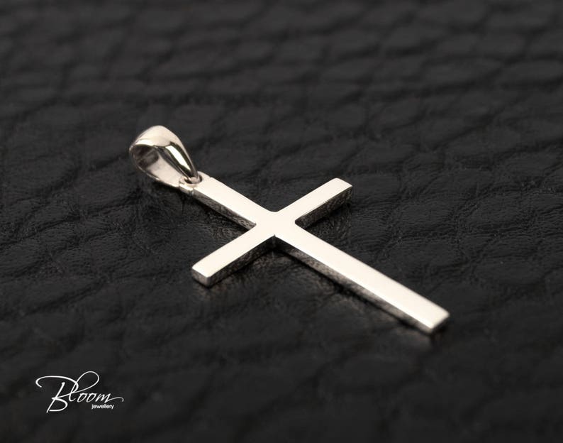 Simple White Gold Cross Pendant 14K Gold Baptism Cross Etsy