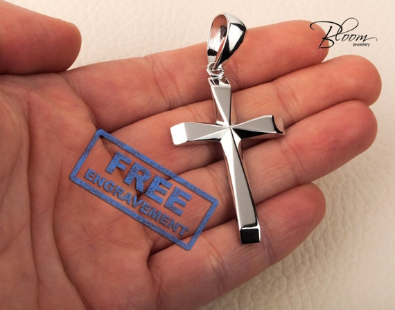 Men 14K Solid White Gold Cross 