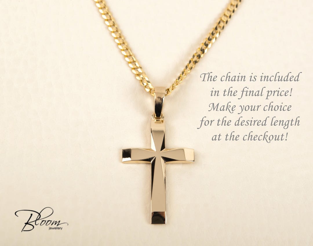 Buy 14K Solid Gold Cross Necklace for Men: Personalized Curb Chain