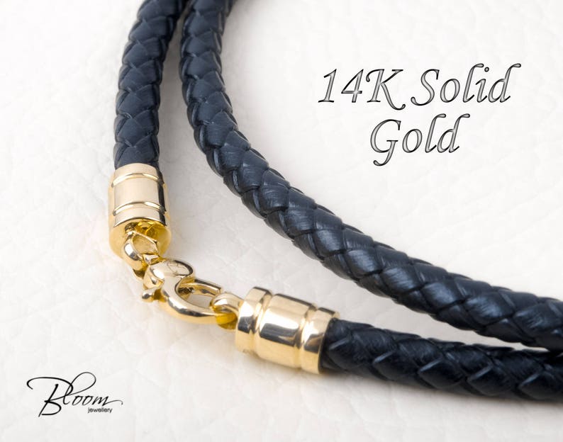 Leather Cord Necklace for Men 14K Solid Gold Clasps Leather Etsy
