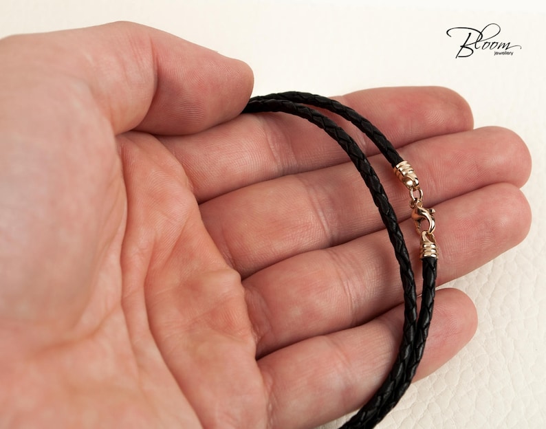 Braided Leather Cord Necklace 14K Solid Gold Clasp Leather Etsy