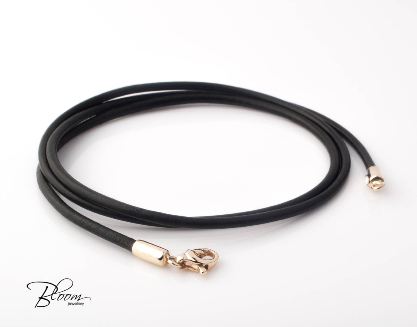 Black Leather Cord Necklace 14K Gold Clasps Gold Leather Black Leather Cord Necklace 14K Gold Clasps Gold Leather