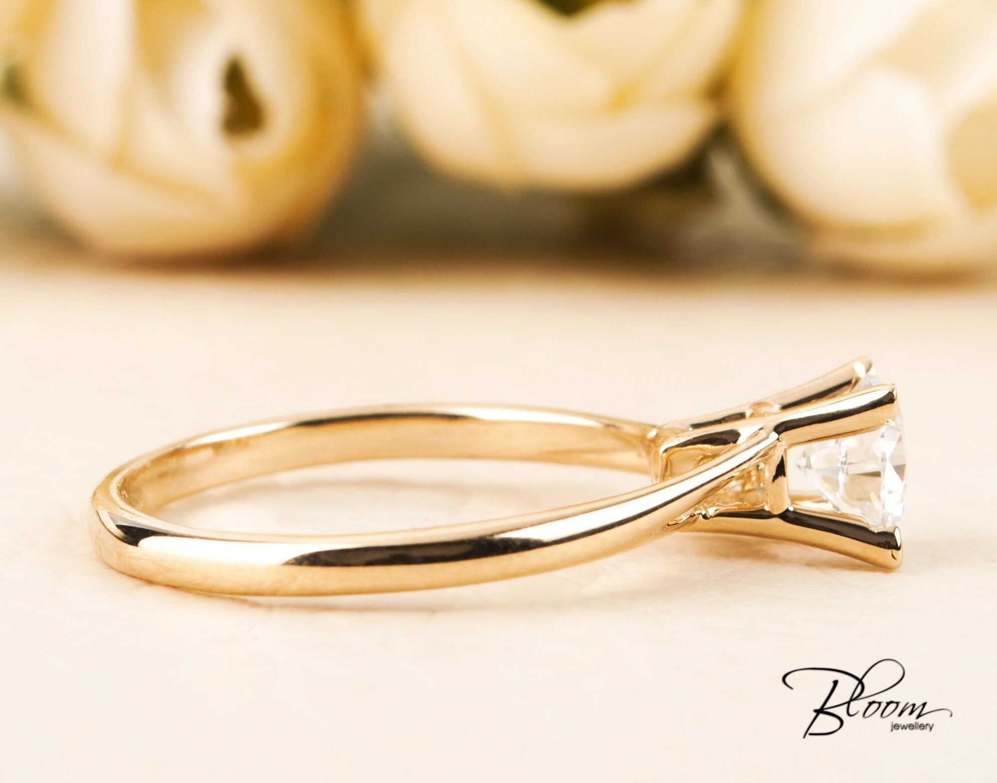 Yellow Gold Engagement Ring 14K Gold CZ Cubic Zirconia Stone ...