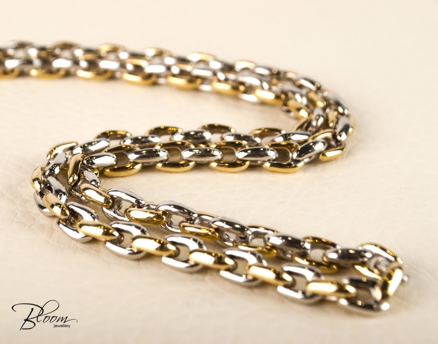 Mens Gift Solid Gold Chain 14K White 