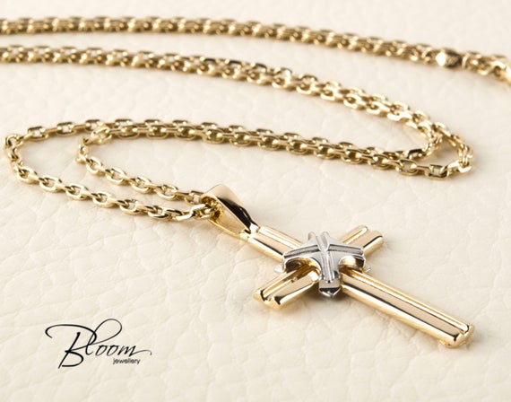 Mens Cross Necklace 14K Gold Necklace for Men Gold Cross Necklace