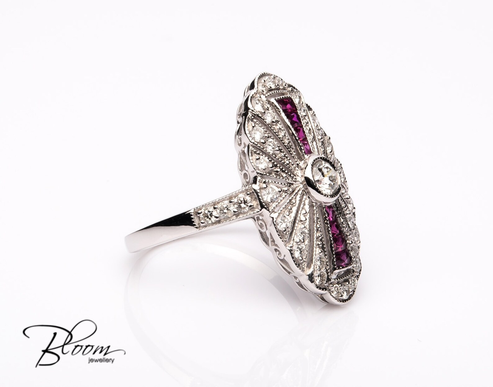 Art Deco Ring Vintage Ruby Ring White Gold Art Deco Ruby Ring Etsy