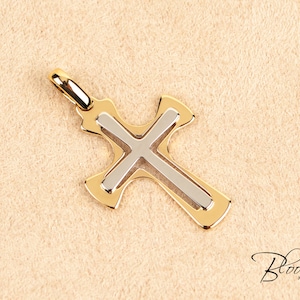 Gold Cross Pendant 14K Solid Gold Cross Necklace Two Tone Gold Cross Mens Gold Cross Necklace 14K Gold Cross Bloom Jewellery