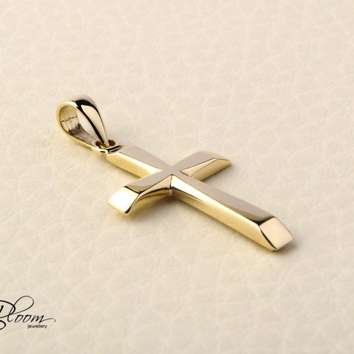 14k Solid Gold Cross Pendant, Engravable Orthodox Cross Charm, Christian Gift for Men