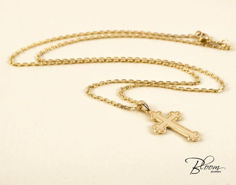 Baptism Cross Necklace for Men 14K Solid Gold Chain Etsy