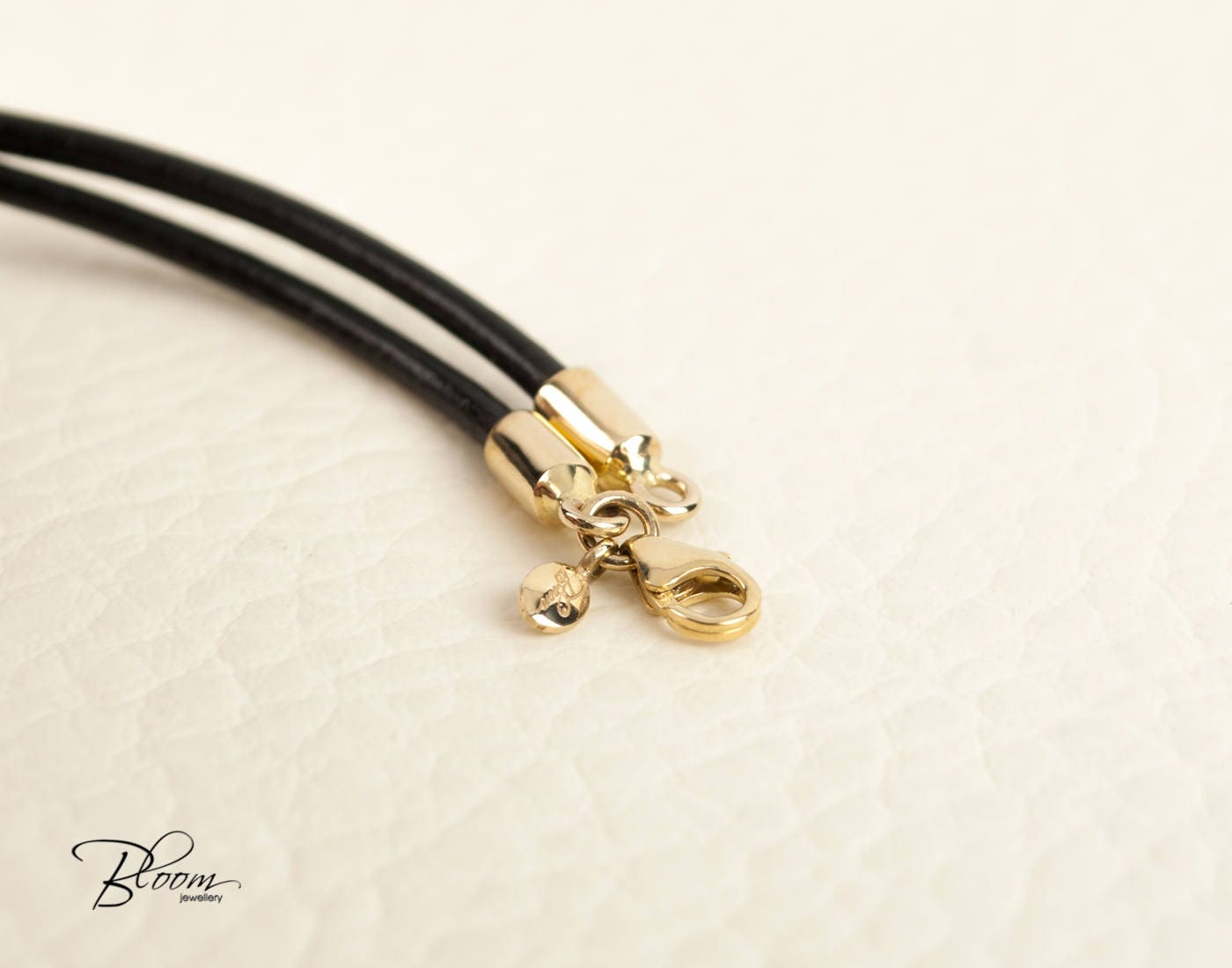 Black Leather Cord Necklace 14K Gold Clasps Gold Leather Black Leather Cord Necklace 14K Gold Clasps Gold Leather