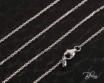 14K Solid White Gold Chain Necklace, Thin Cable Link