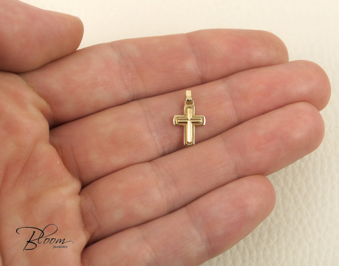 14K Gold Petite Cross Charm – Baby Gold