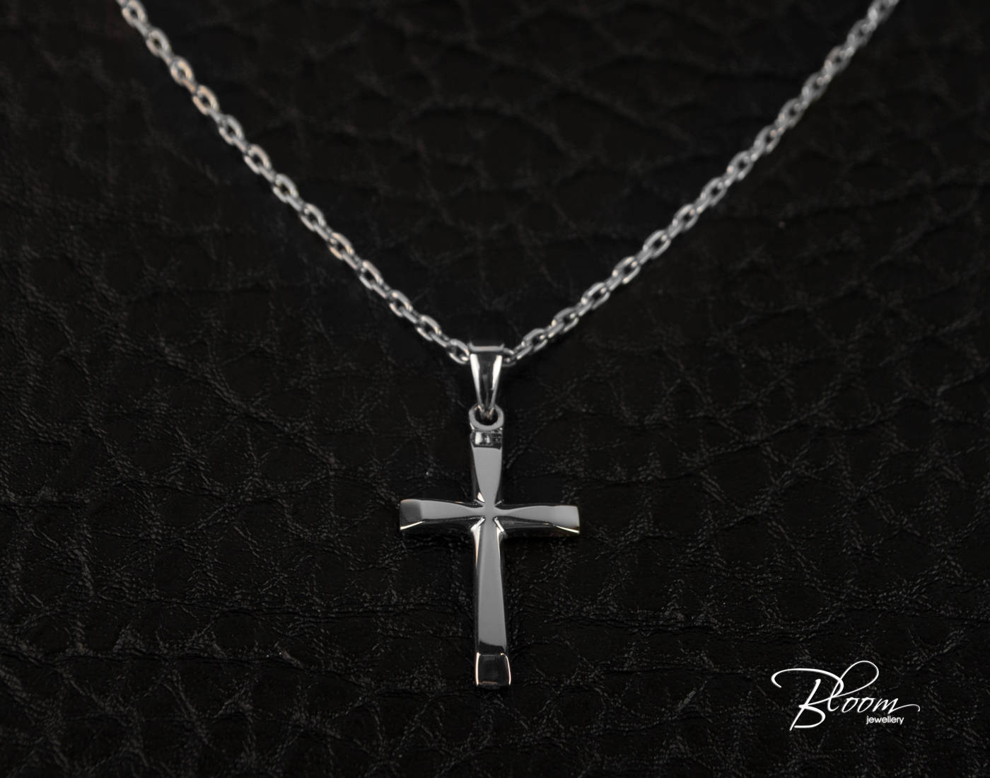 Collana A Catena Cubana Con Croce Placcata Oro Bianco 14K | Uomo E Donna | Resistente E Antiossidante